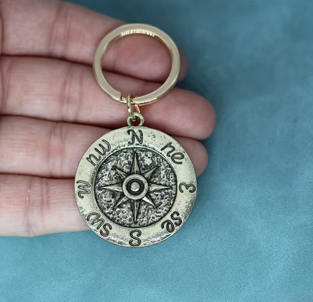 3/$25 Compass Bronze Toned Keychain NEW